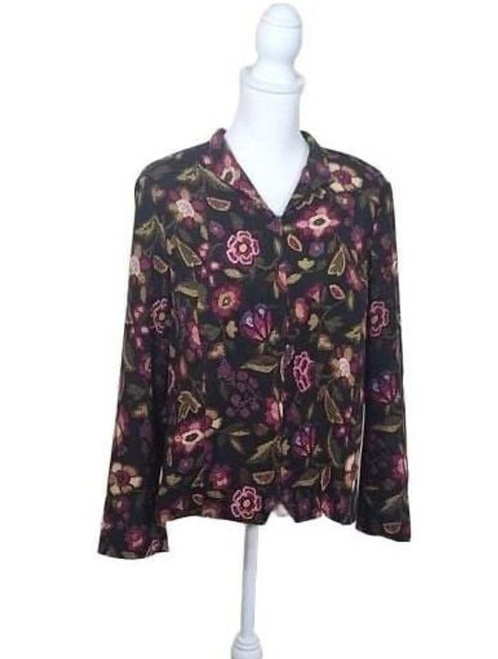 Moody Floral Womens 14 Jacket Mandarin Collar Zip-Up Romantic Blazer Light Goth